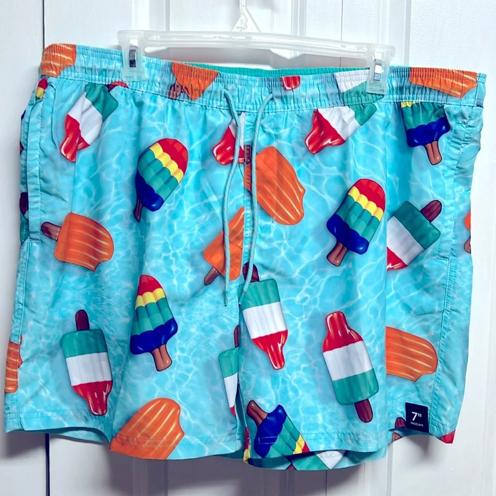 No Boundaries Multi Color Pop Sickle Print Swim Trunks Size 2XL NWT